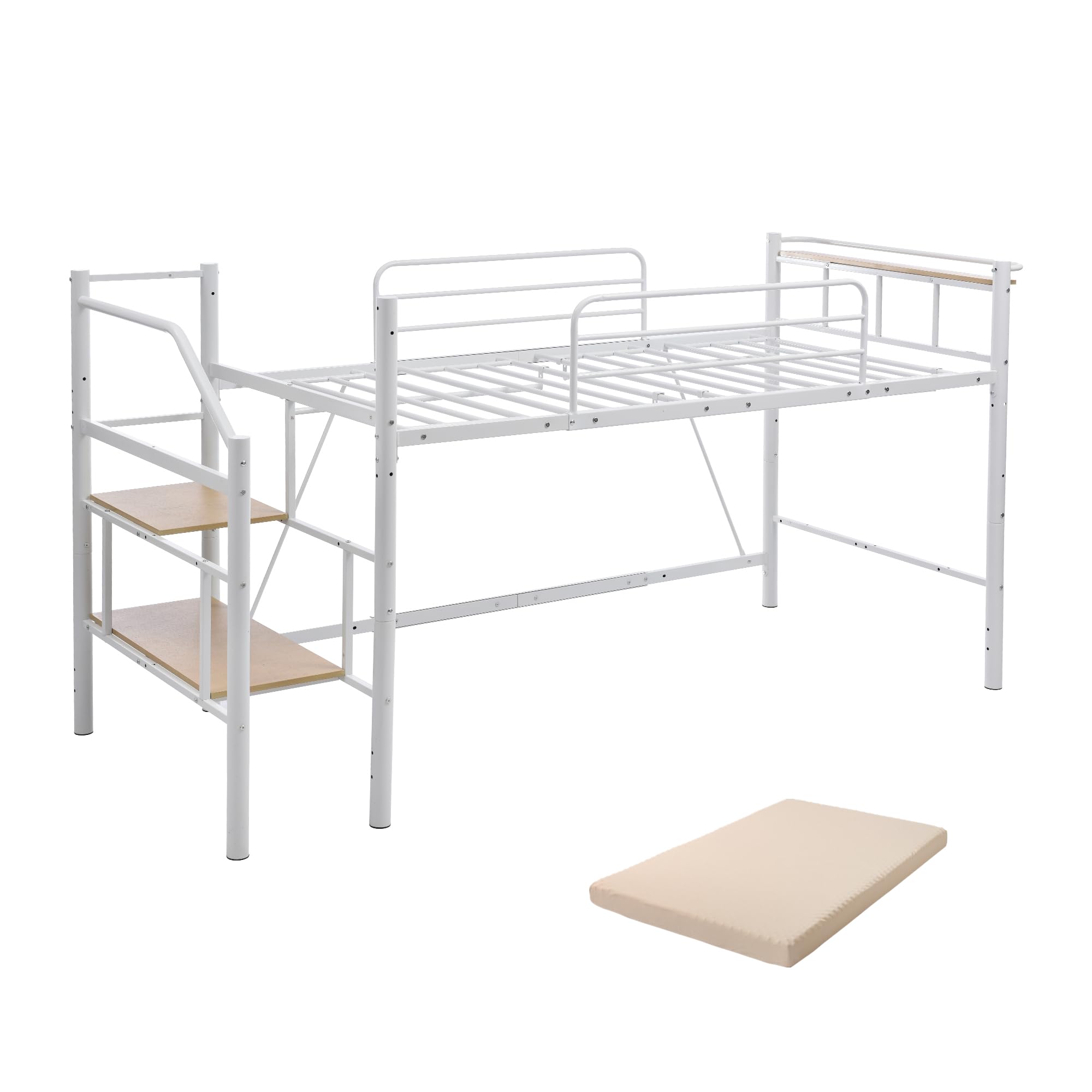 Amazon.co.jp: スチール製ロフトベッド 耐荷重150kg 収納付き シングル