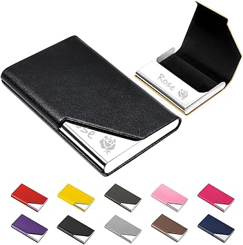 Custom Business Card Holder Personalized, Premium Leather Business Card Case Pocket Holders for Men Women, Metal Slim Name Logo Card Holder RFID Blocking Business Cards Carrier by Magnetic Closure