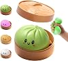 Dumpling Squishy, Colorful Squishy Dumpling Toy with Steamer, Mystery Dumplings Stress Relief Sensory Fidget Toy, Soft Squeeze Decompression Dough Toy for Adult Boys and Girls (Green)