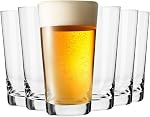 KROSNO Pure Beer Glasses | Set of 6 | 19.9 oz (590 ml) | Pint Glasses for Lager, Pilsner, Wheat Beer & Craft Beer, Tall Clear Drinking Glasses | Dishwasher Safe | Made in Europe