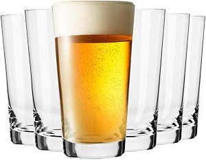 KROSNO Pure Beer Glasses | Set of 6 | 19.9 oz (590 ml) | Pint Glasses for Lager, Pilsner, Wheat Beer & Craft Beer, Tall Clear Drinking Glasses | Dishwasher Safe | Made in Europe