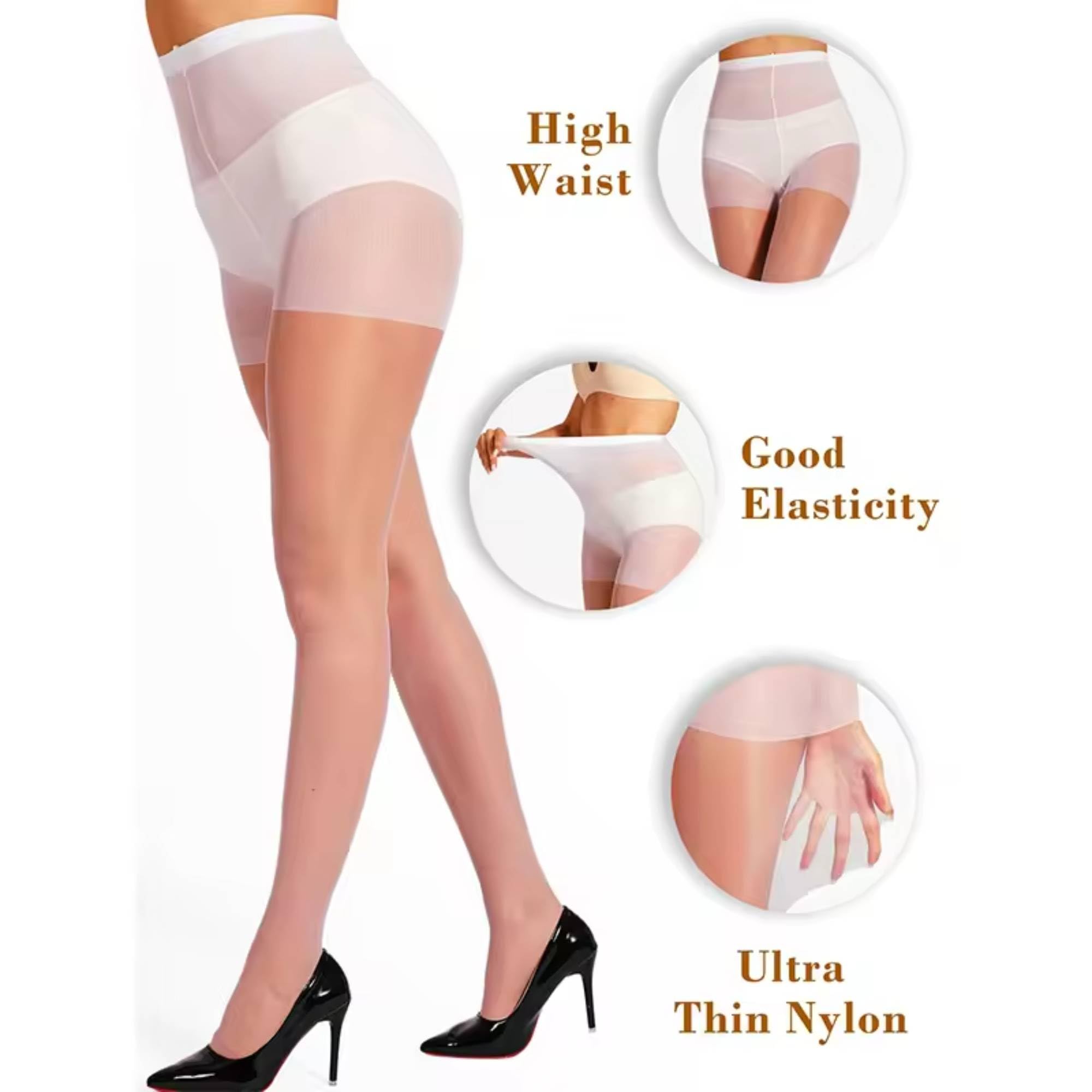 Khwaish Store Women's & Girl’s Sheer Tights Ultra-Thin Transparent High Waist Reinforced Toe Pantyhose Long Exotic Knee-High Thigh Stockings_ (White, XL). Pack of 1 - Image 2 thumbnail