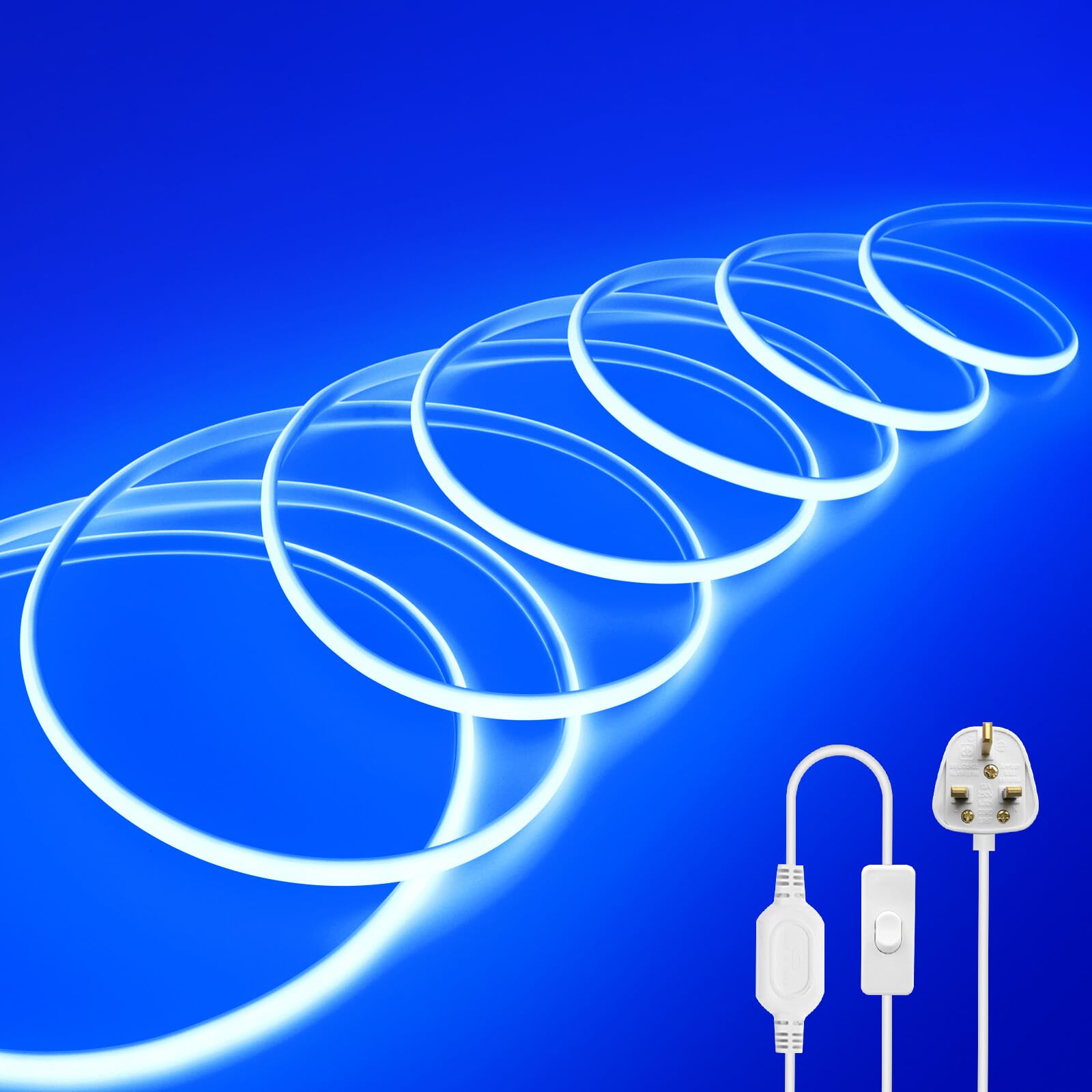 Wisada 220V COB LED Neon Light Strip with On/Off [0.5m, Blue], IP65 Waterproof Flexible，288 LEDs/m Cuttable FCOB LED Rope Light, DIY Design, Home Store Decorative Light Strip