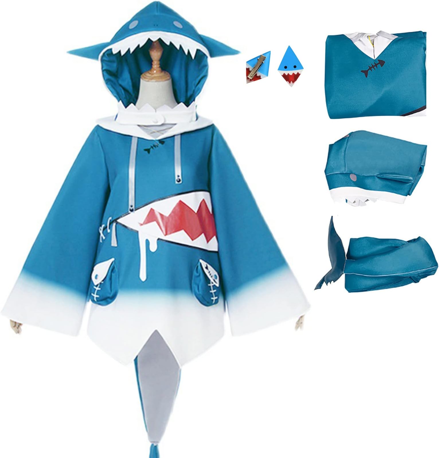 Gawr Gura Cosplay Costume,Vtuber Gura Outfit with Hat Fish Tail Holloween Cosplay for Girl