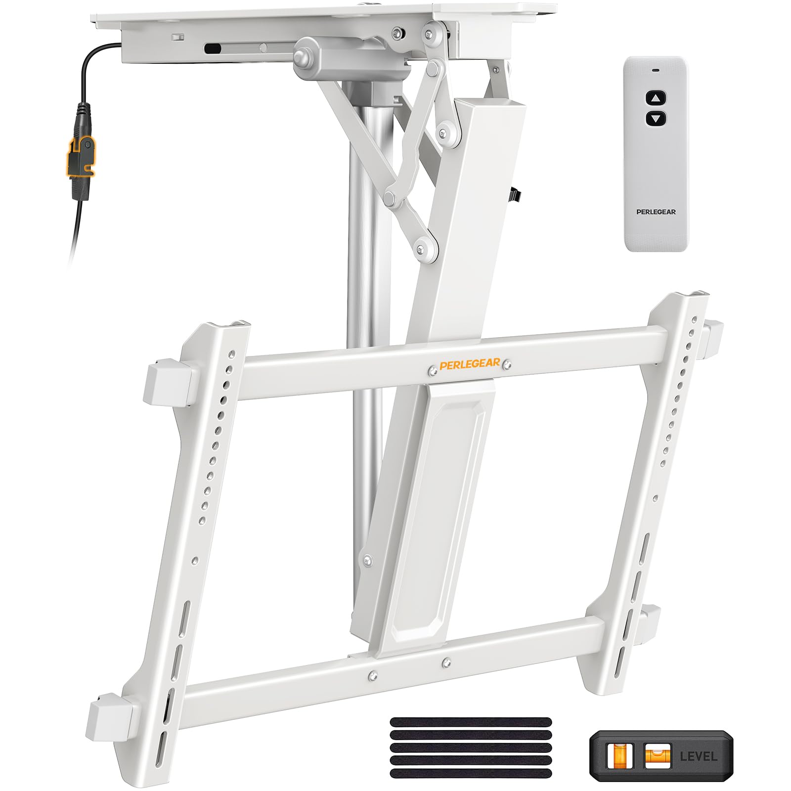 Perlegear Soporte eléctrico de techo para TV con control remoto para televisores de pantalla plana y curvada de 31.3 a 177.8 cm de hasta 88 libras, VESA máximo 600 x 400, soporte de techo motorizado