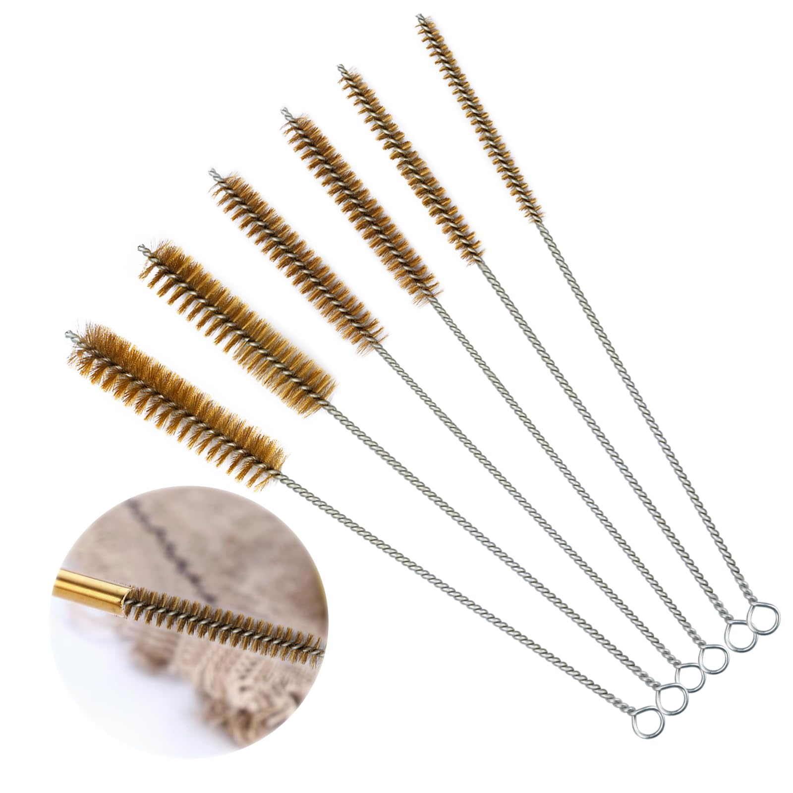 6 Paquete Cepillos de Latón para Limpieza de Tuberías, 8/12/14/16/20/25mm Tubo de Latón Cepillo de Limpieza Redondo Cepillo de Alambre para Tubo, Cilindro, Taladros, Herramientas de Mano