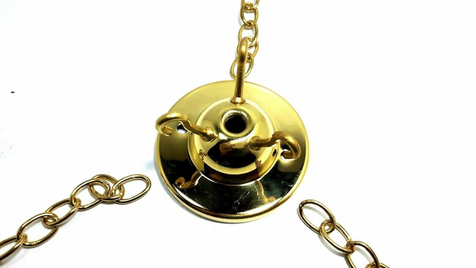 3 Hook Ceiling Rose with 3 Lengths of Chain & Screws Polished Brass