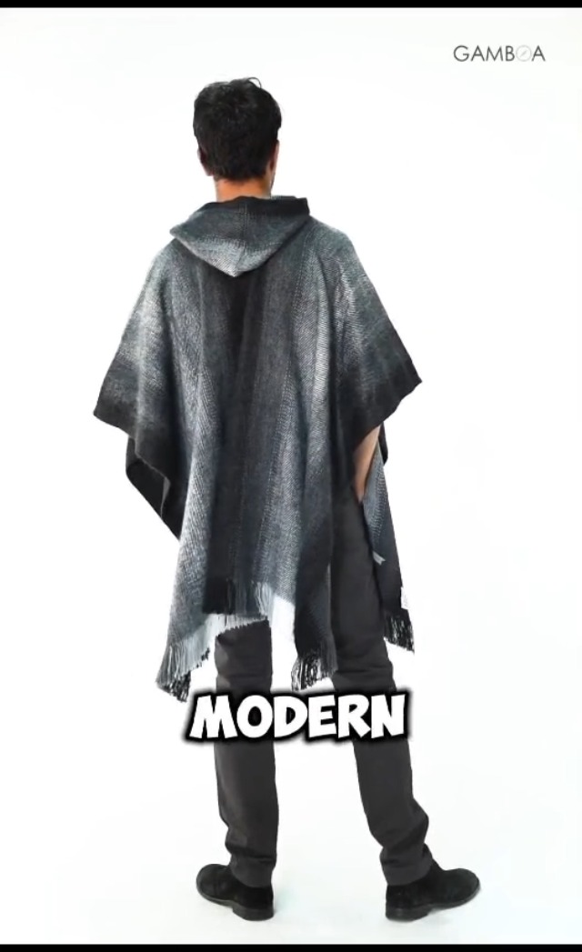 Gamboa Alpaca Wool Poncho Men Panchos Mexican with Hood Adult