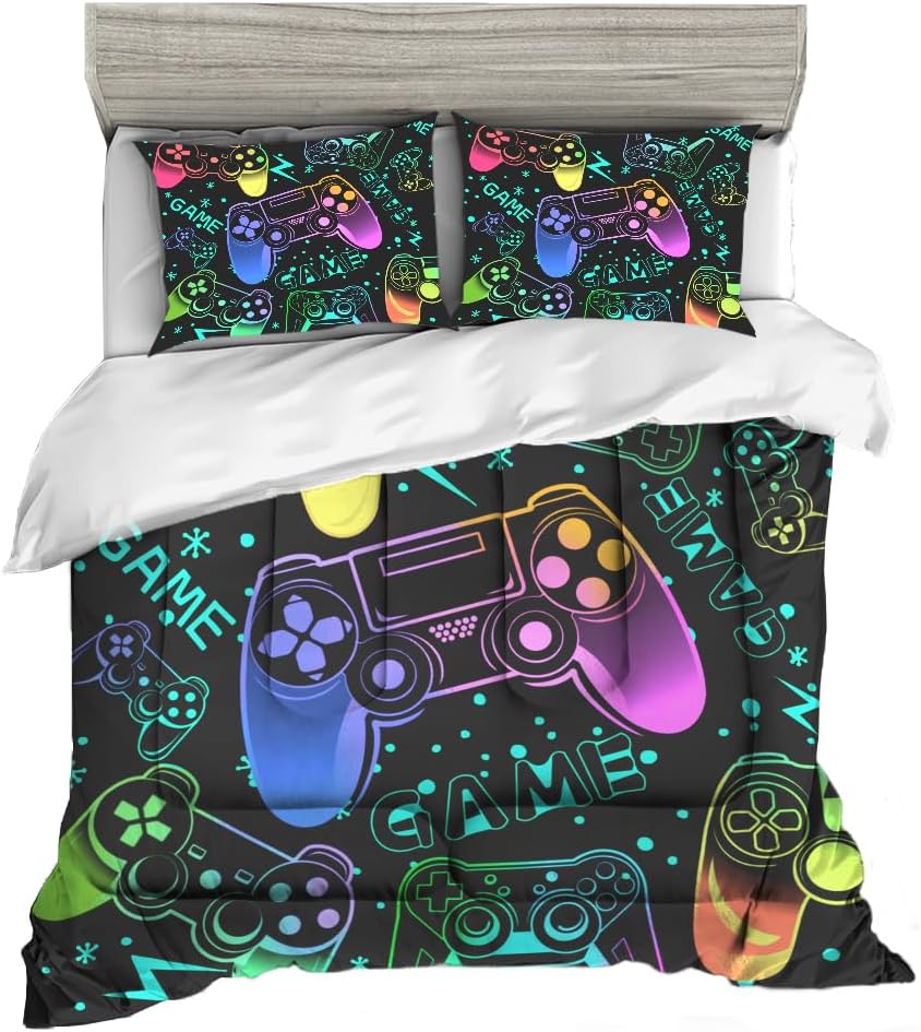Sunnycitron Colorful Gamepad Gamer Comforter Set for Boys Gaming Bedding Set Teens Game Room Decor Queen (1 Comforter + 2 Pillowcase) image 2