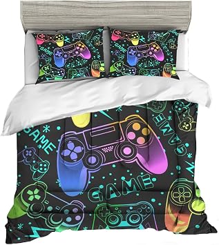 Sunnycitron Colorful Gamepad Gamer Comforter Set for Boys Gaming Bedding Set Teens Game Room Decor Twin (1 Comforter + 2 Pillowcase)