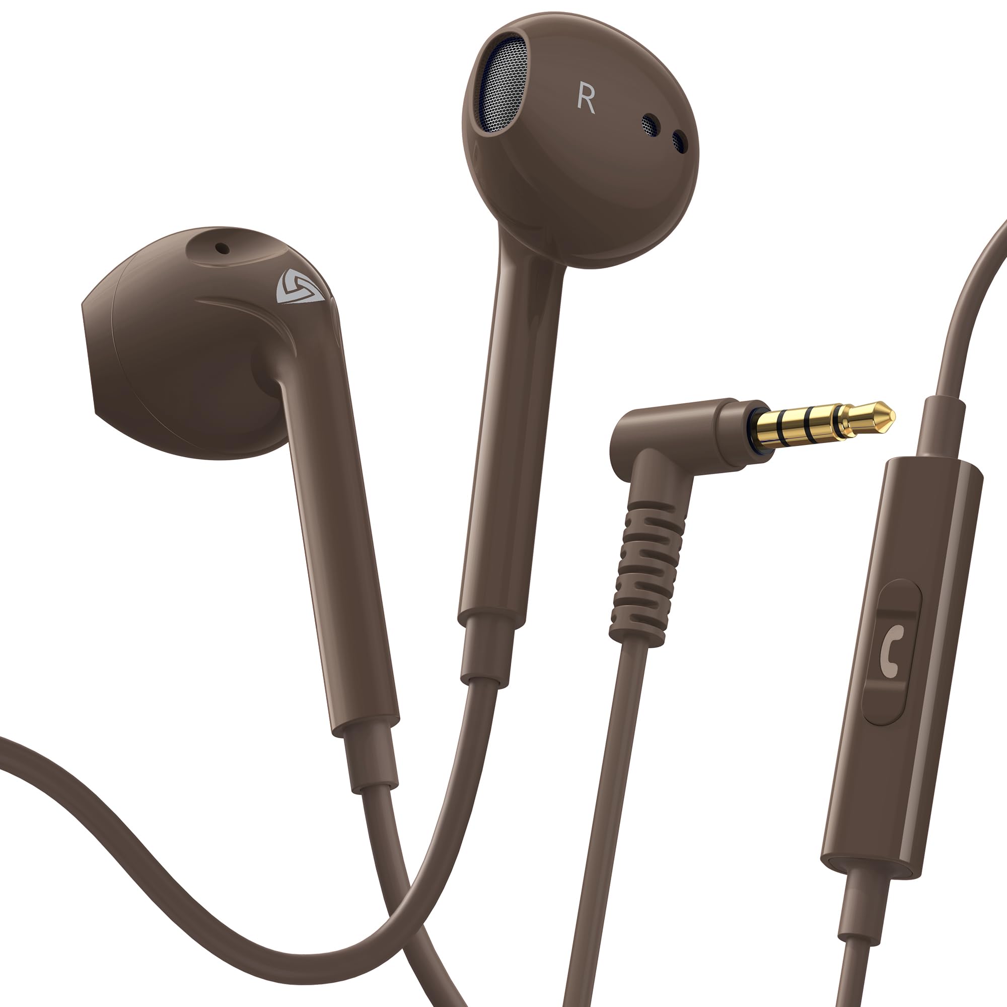 LUDOS Zenith Kopfhörer In Ear Kopfhörer mit Kabel und Mikrofon, 2-Jahre Garantie, In Ear Ohrhörer, 3,5 mm Klinkenstecker Earbuds, Satte Bässe Earphones, Headphones für iPhone, iPad, Samsung - Braun