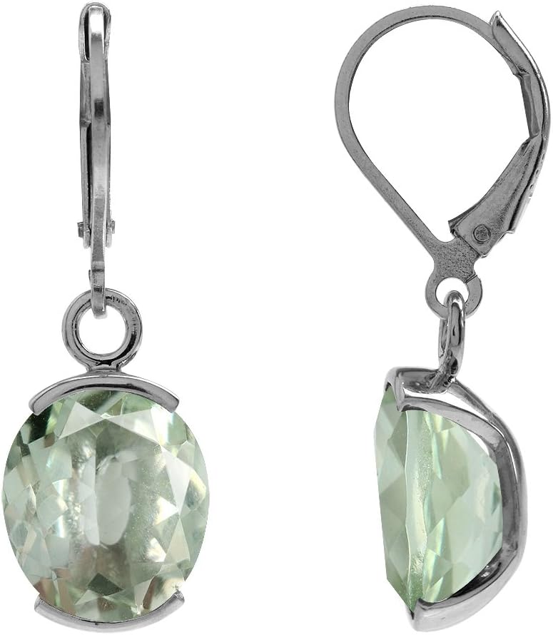 Silvershake 12x10mm Solitaire Oval Shape Gemstones Modern Half Bezel Set White Gold Plated or Yellow Gold Plated 925 Sterling Silver Drop Dangle Leverback Earrings Jewelry for Women