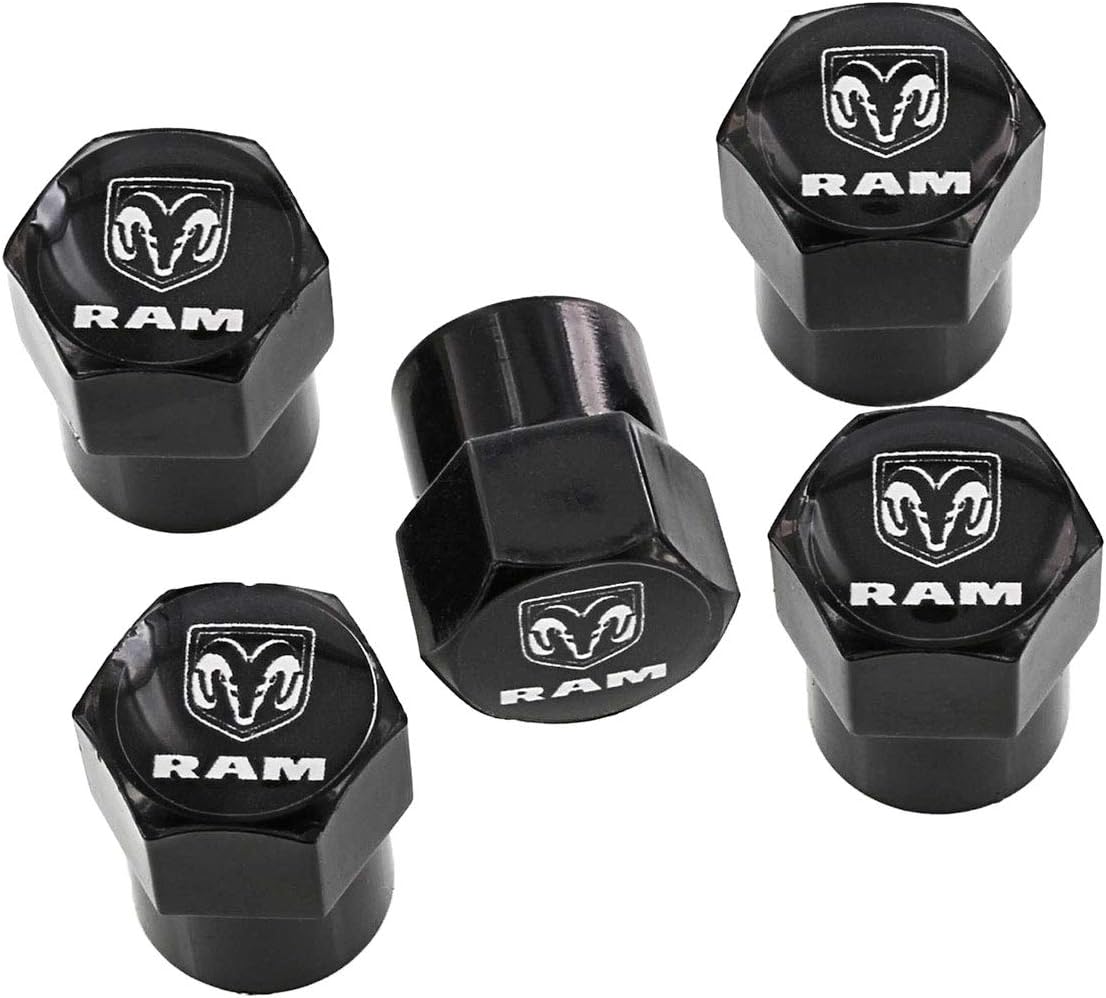 Dodge Ram Black Tire Valve Stem Caps Covers (Pack of 5)