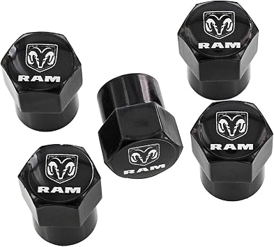 Dodge Ram Black Tire Valve Stem Caps Covers Pack of 5