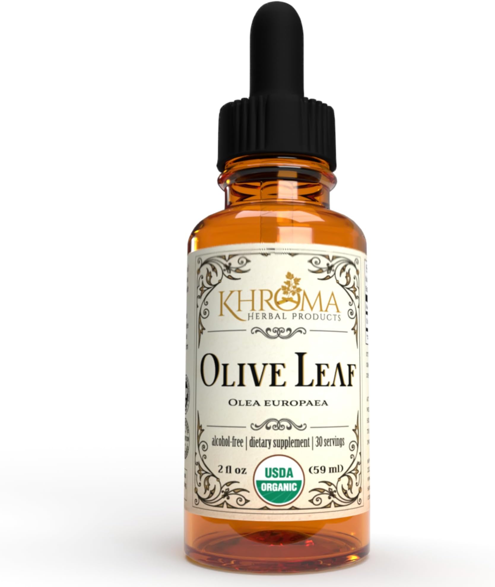 Organic Olive Leaf - 60ml Liquid in a Glass Bottle - 30 Servings -
