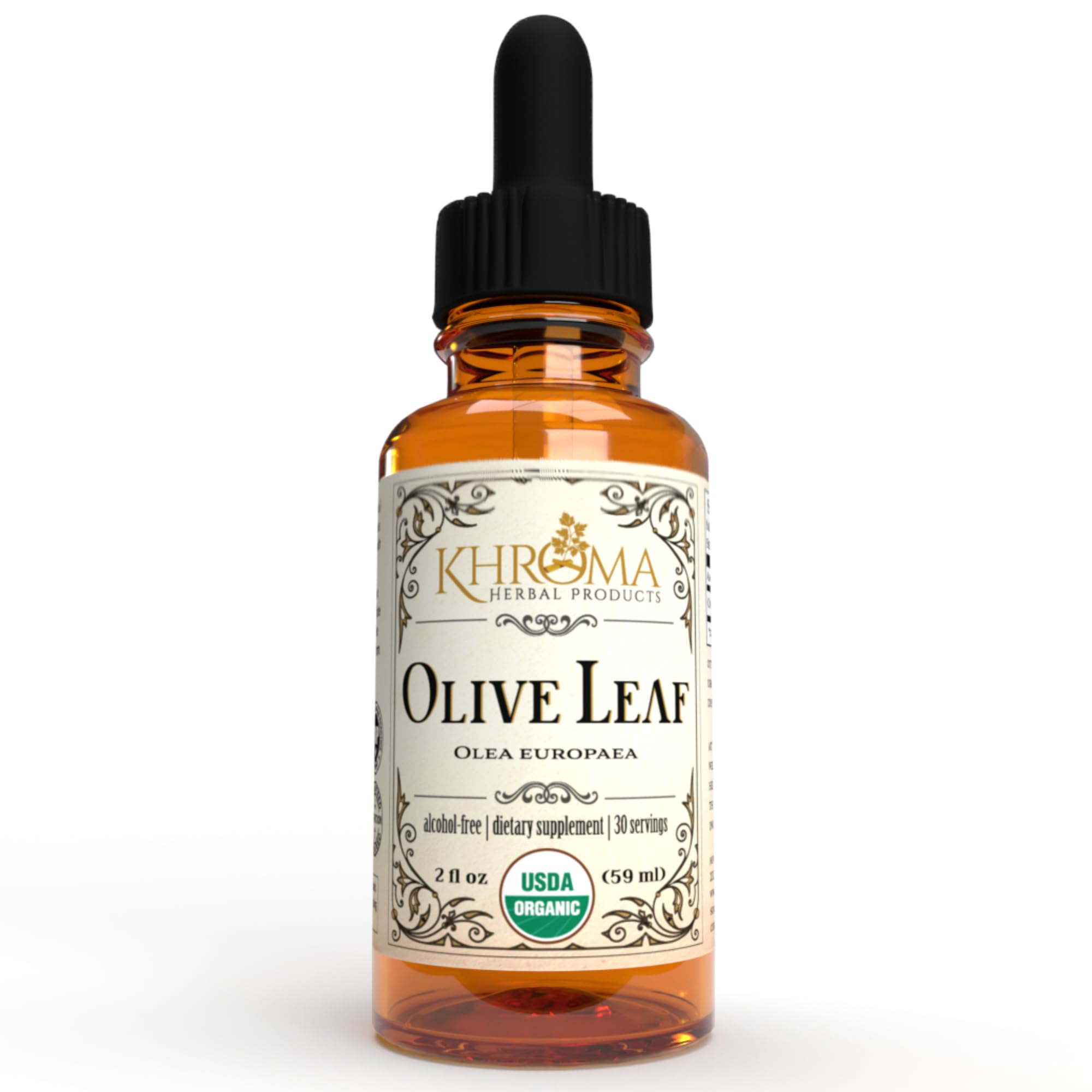 Khroma Herbal Products Organic Olive Leaf - 2 oz Liquid in a Glass Bottle - 30 Servings