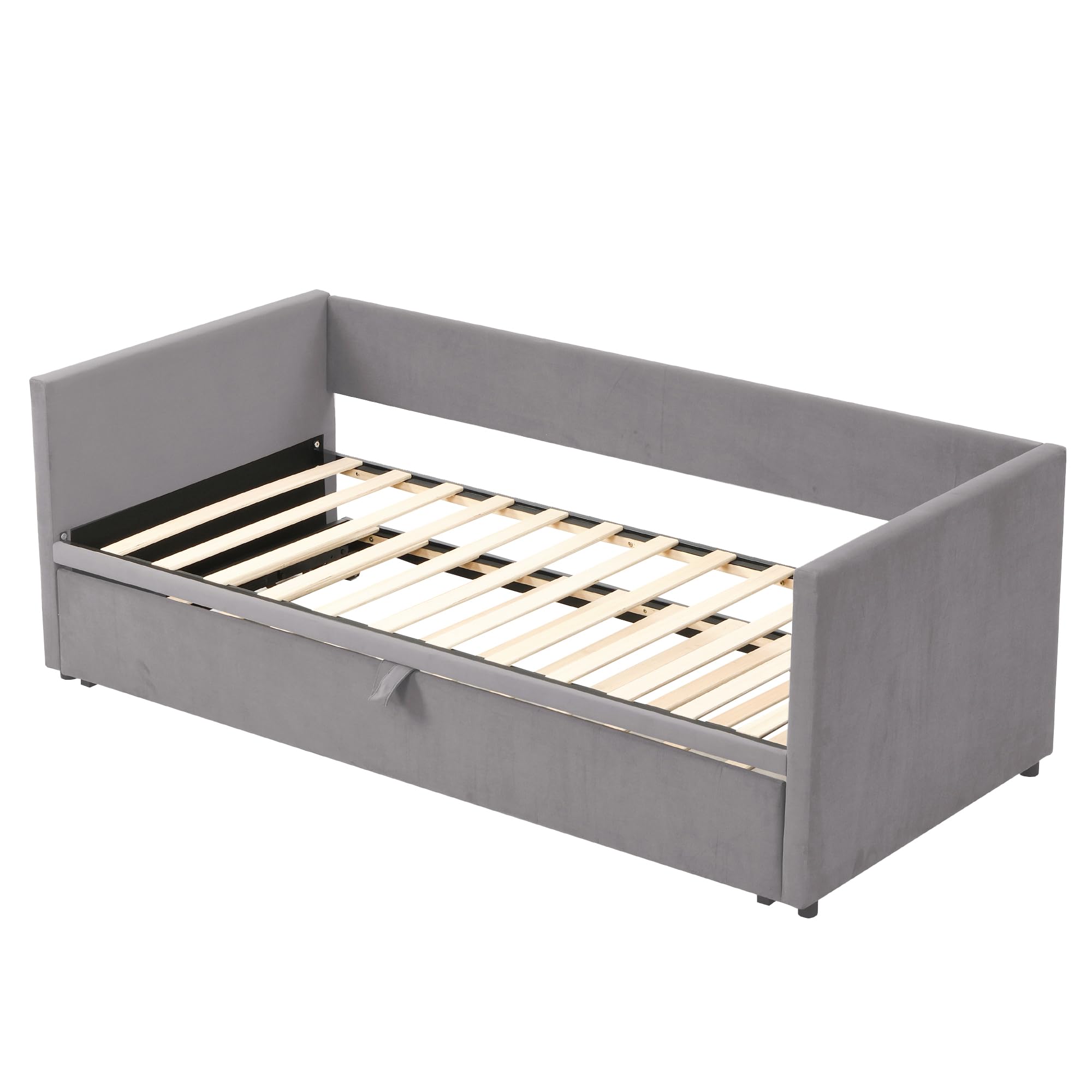 Divano Letto Estraibile 90/180 x 200 cm, Letto Imbottito con Rete a Doghe, Tessuto in Velluto Delicato Sulla Pelle, Grigio