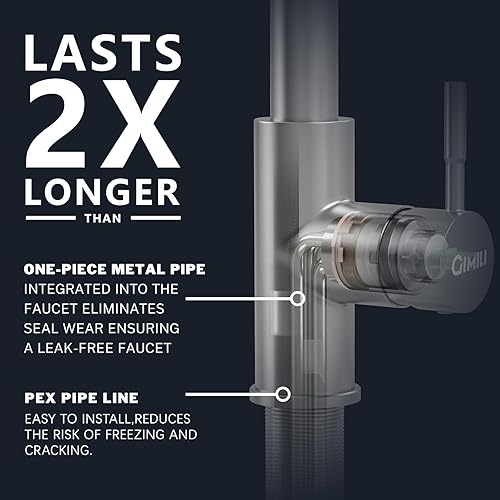 Miniatura 4 de GIMILI Grifo de cocina con rociador desplegable de arco alto, de resorte, de una manija, para fregadero, de níquel cepillado, moderno de acero