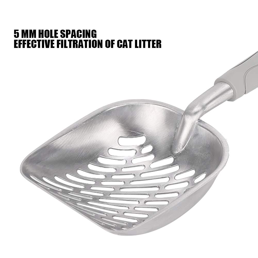 Ymiko Cat Litter Scoop, Stainless Steel Kitten Pooper Lifter Litter Scooper Deep Shovel Pet Spatula Sifter with Ergonomic Handle Cat Scooper for Box, 14.2x5.1x1.6in (Gray)