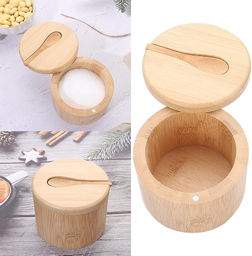 Miniatura 4 de Bamboo Big Dipper - Bodega de sal grande con cuchara y tapa giratoria magnética, caja de almacenamiento de 10 onzas