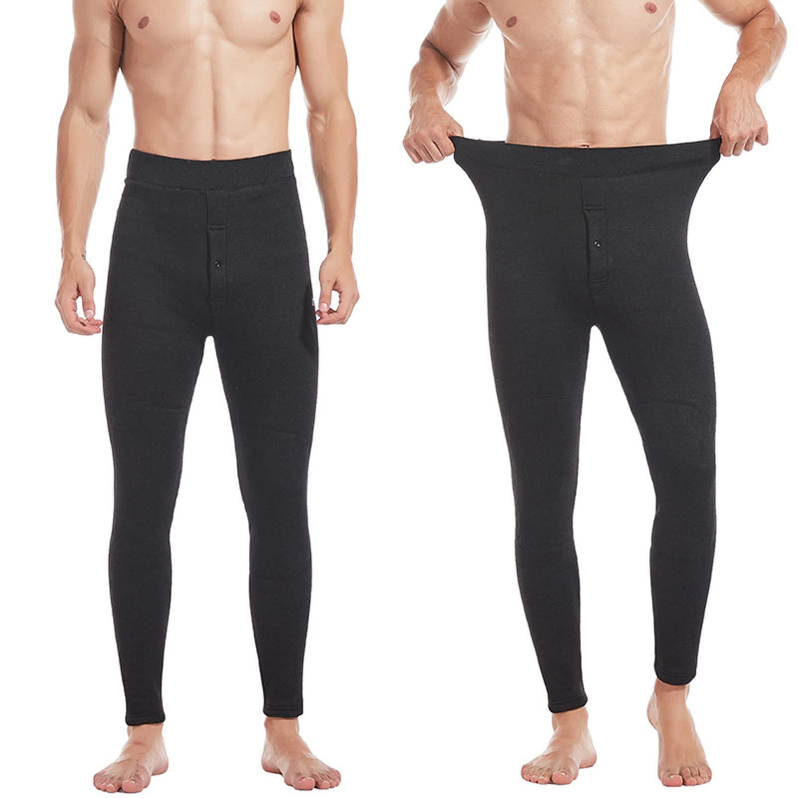 Pantalon Doble Capa De Vellón Termicas para Hombres Termicos Calzoncillos Invierno Cálido Long Leggings Jogger Pantalones Botters Jogger Interior Ropa black-3XL