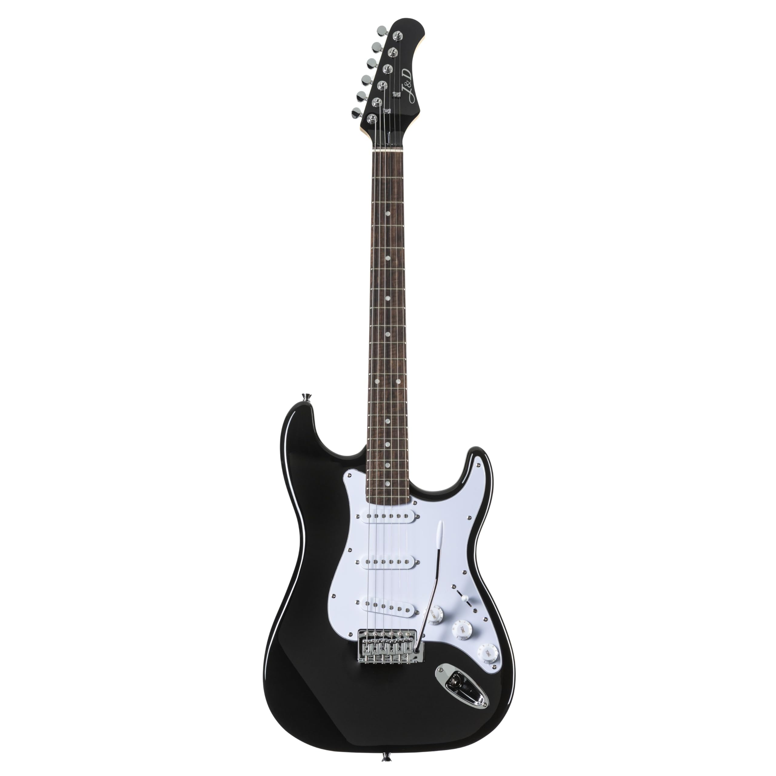 J & D ST Rock Guitar Einsteiger Set mit schwarzer ST-Stil E-Gitarre, Verstärker, Stimmgerät, Gigbag, Kabel, Gurt, Plektren, Saiten
