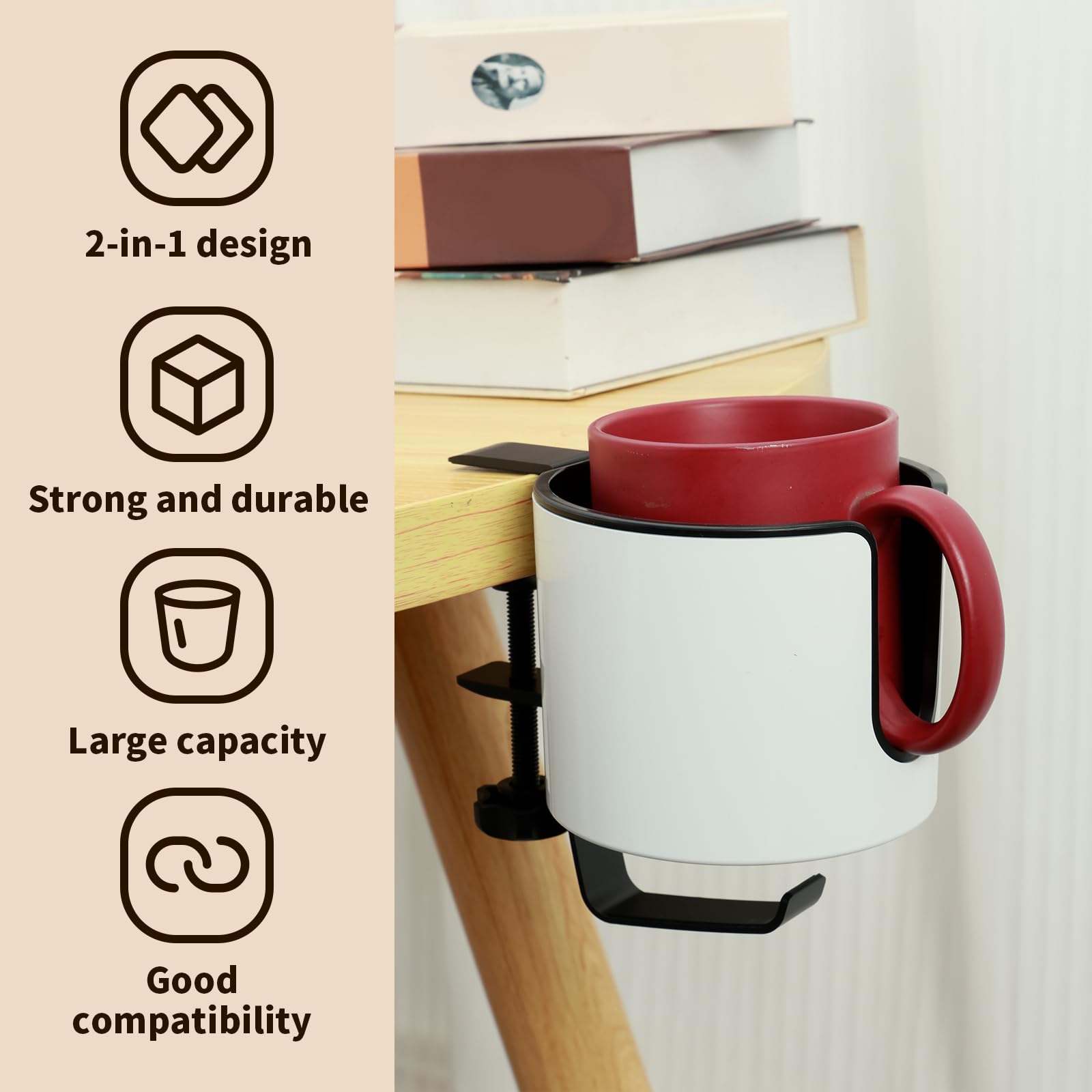 Porte-gobelet De Bureau à Clip Réglable - Blanc, Support Tasses Et Bouteilles, Rangement Organisé - 2