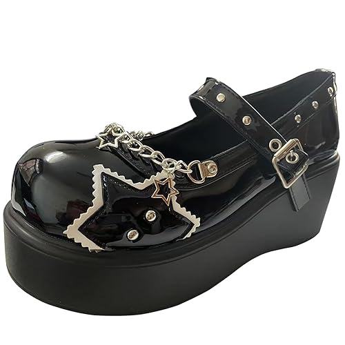 Mary Janes Chaussures à Plateforme pour Femme - Cheville - Escarpins Gothiques à Plateforme - Chaussures à Plateforme épaisse - Chaussures habillées en Cuir Verni
