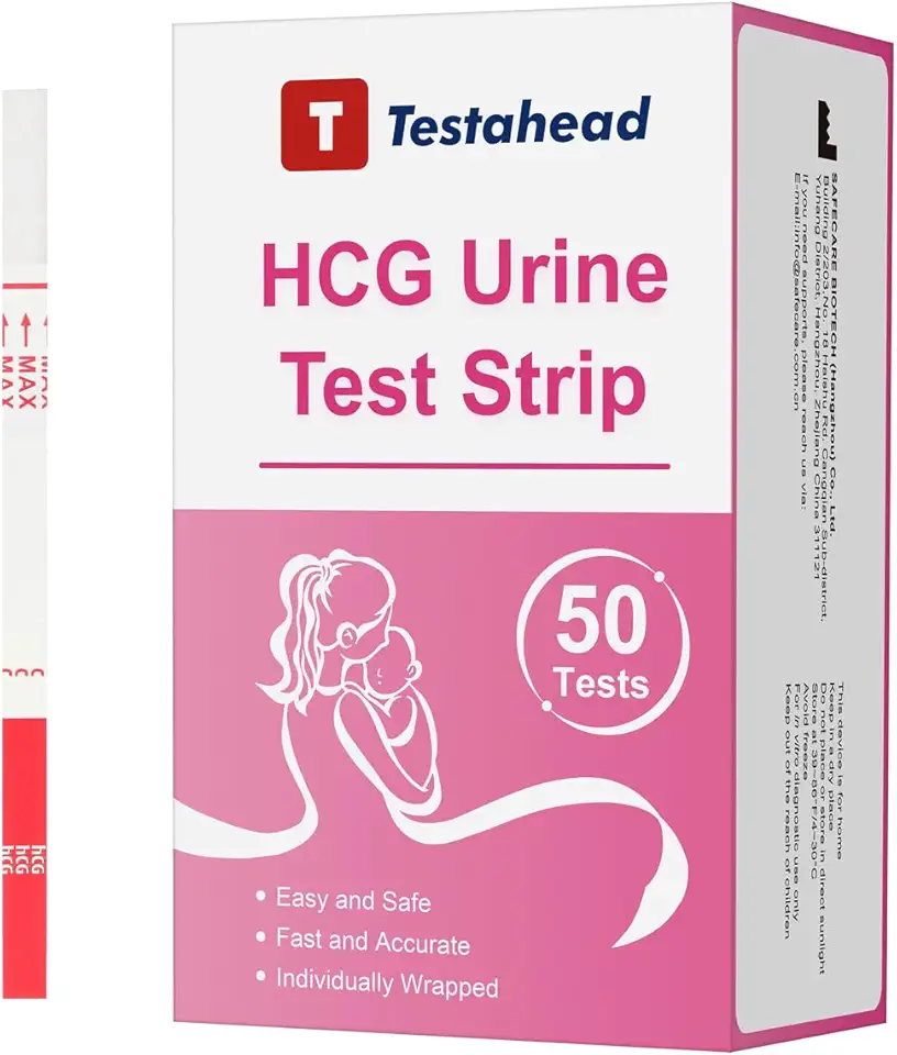 T TESTAHEAD Tiras de Teste de Gravidez, Pacote com 50 Unidades, Testes Caseiros de Alta Sensibilidade para Detecção Precoce.