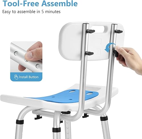 Miniatura 5 de Silla de ducha con respaldo extraíble, taburete de ducha antideslizante 2 en 1 para ducha interior, silla de bañera estrecha, asiento de ducha