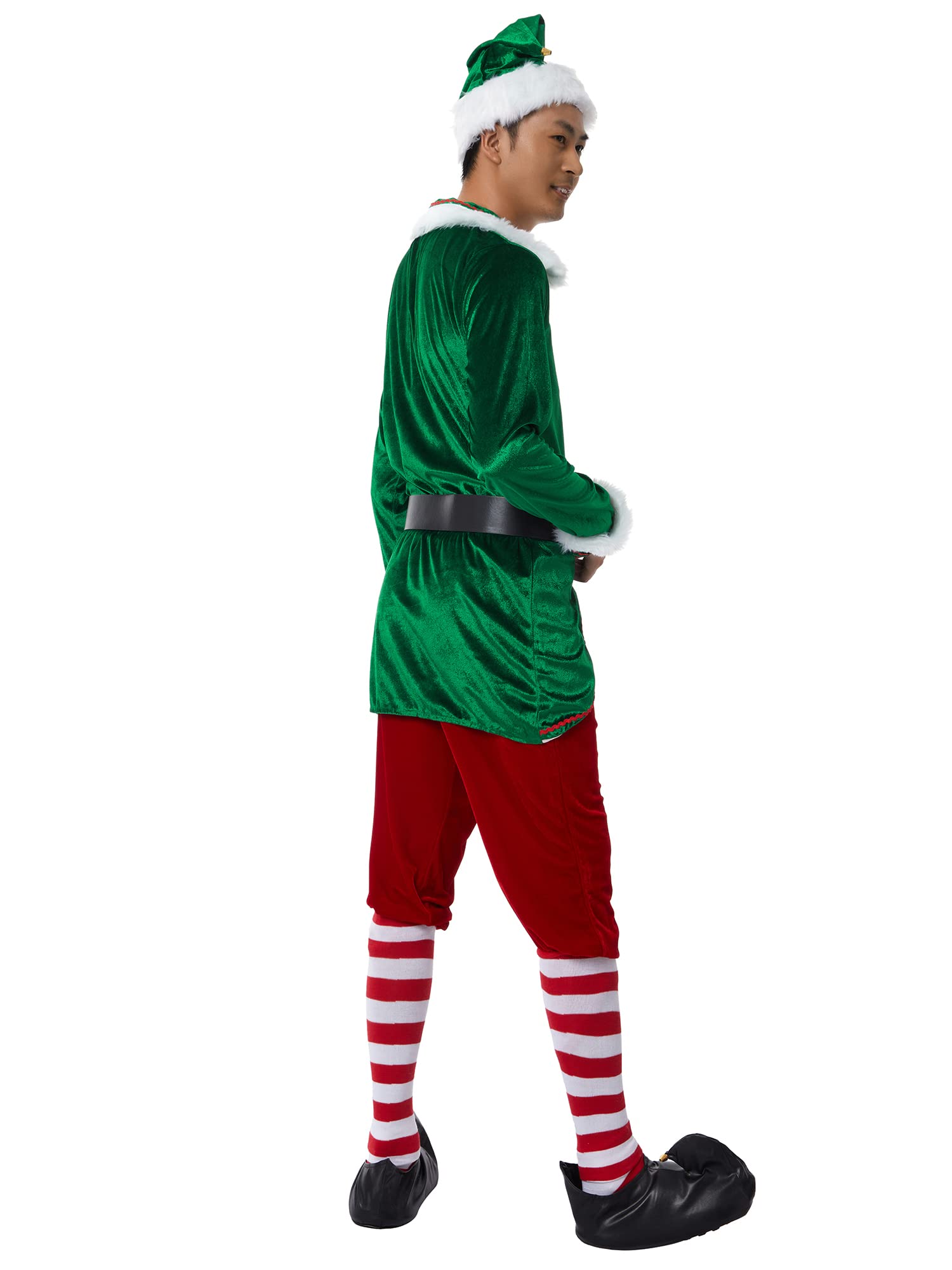 Disfraz de elfo para hombre, disfraz de Papá Noel, disfraz de Papá Noel, 6 piezas, abrigo, sombrero y cinturón, b, XXL
