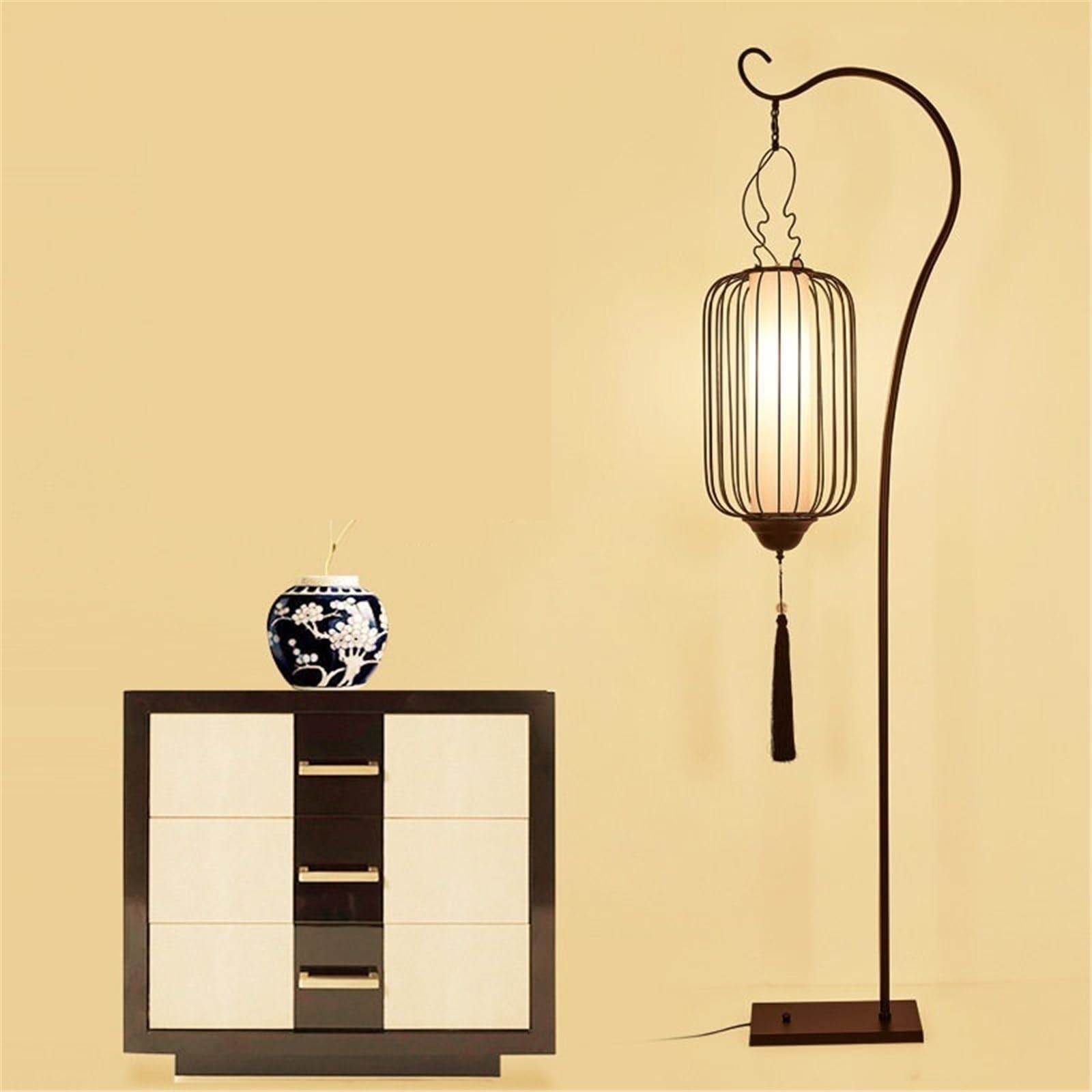 Soggiorno Lampada da terra vintage tessuto braccio curvo base metallo