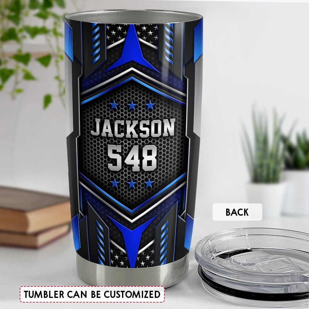 Hide 15 Oz Distressed US Thin Gold Line Flag |Police Dispatch Travel Mug Police Officer Coffee Mug