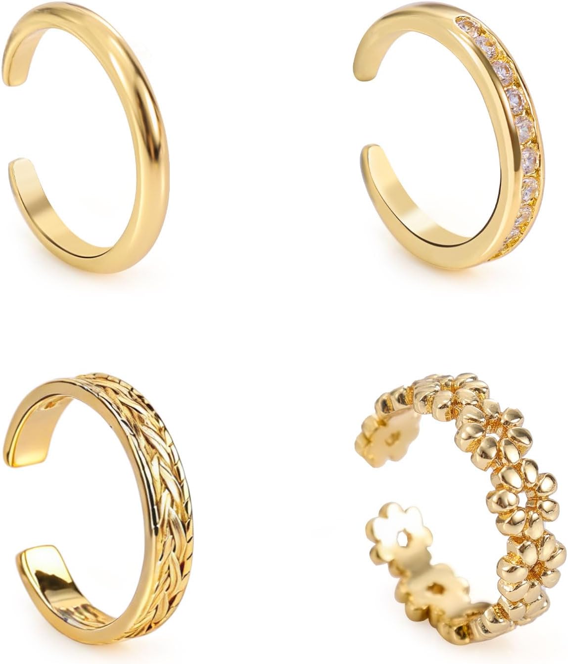 Mikovivi 4pcs Gold-Colored Toe Rings Set, 4 Styles Chic Delicate Versatile Adjustable Open Back Toe Rings Summer Beach Foot Jewelry Set for Women