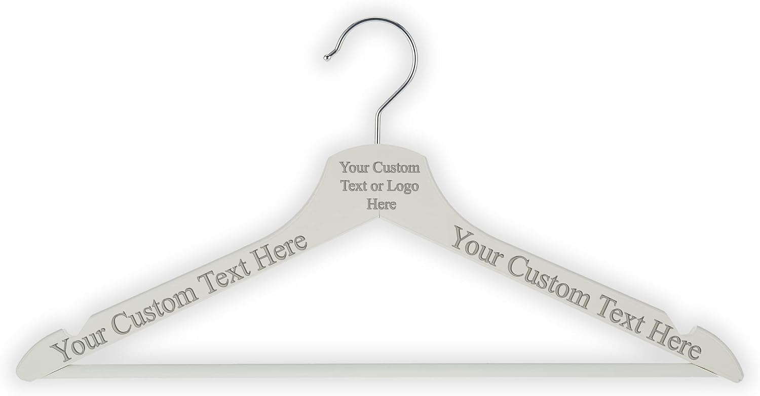 Customized Custom 3D Laser Engraved Personalized Wooden Clothes Hanger Organization Closet Tools (White)