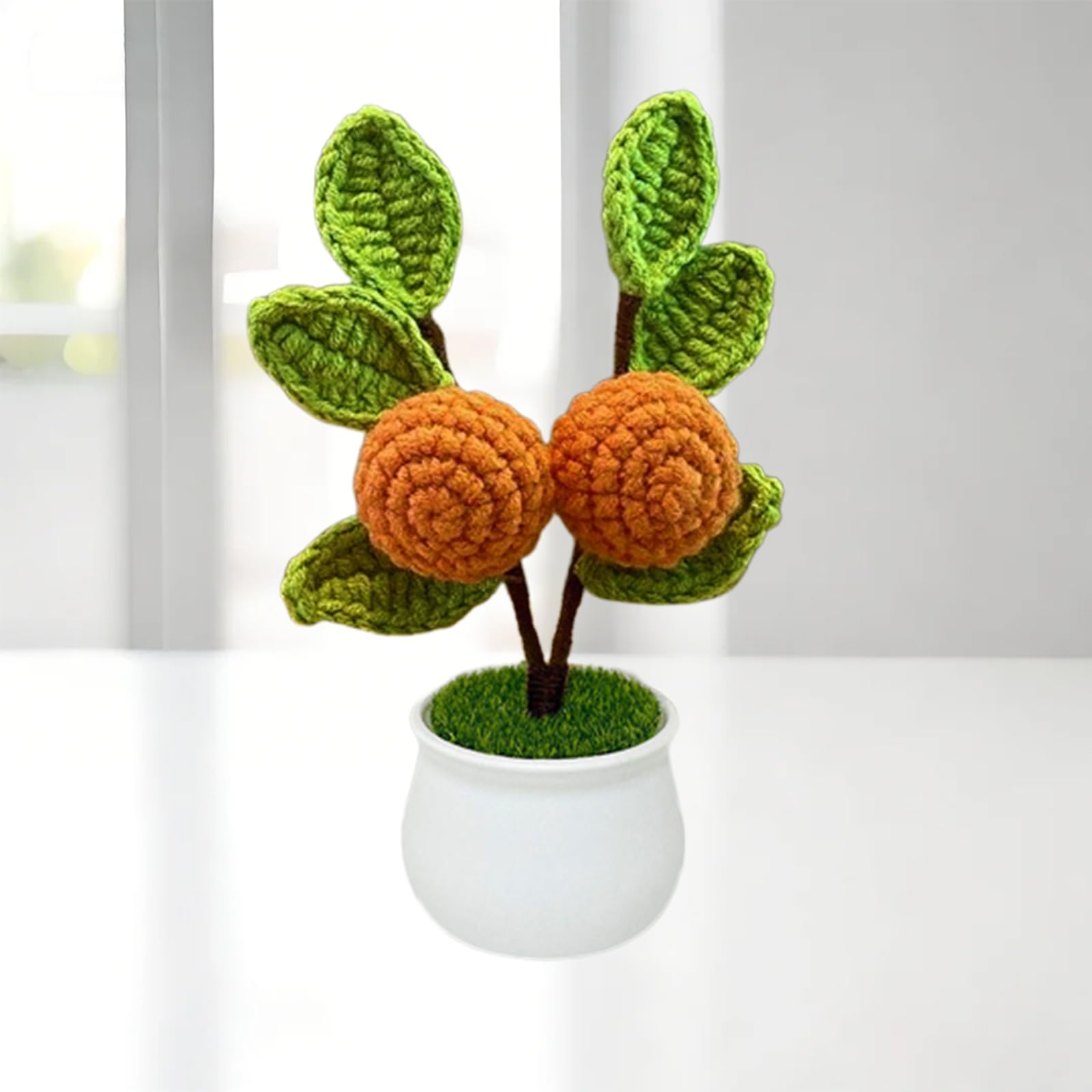Esyzsss Crochet Flower Bouquet,Knitted Flowers,Hand Woven Bell Orchid,Simulated Small Potted Plant With Pure Hand Crocheted Flowers,Suitable For Home And Office Desktop,Car Decoration (Orange)