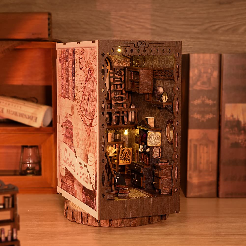 Kit Angolo Libro - Puzzle di Paralibri in Legno 3D Paralibri in Miniatura per Librerie, Kit Angolo Libro Fai da Te con Luce LED per Adulti e Adolescenti (SL09)