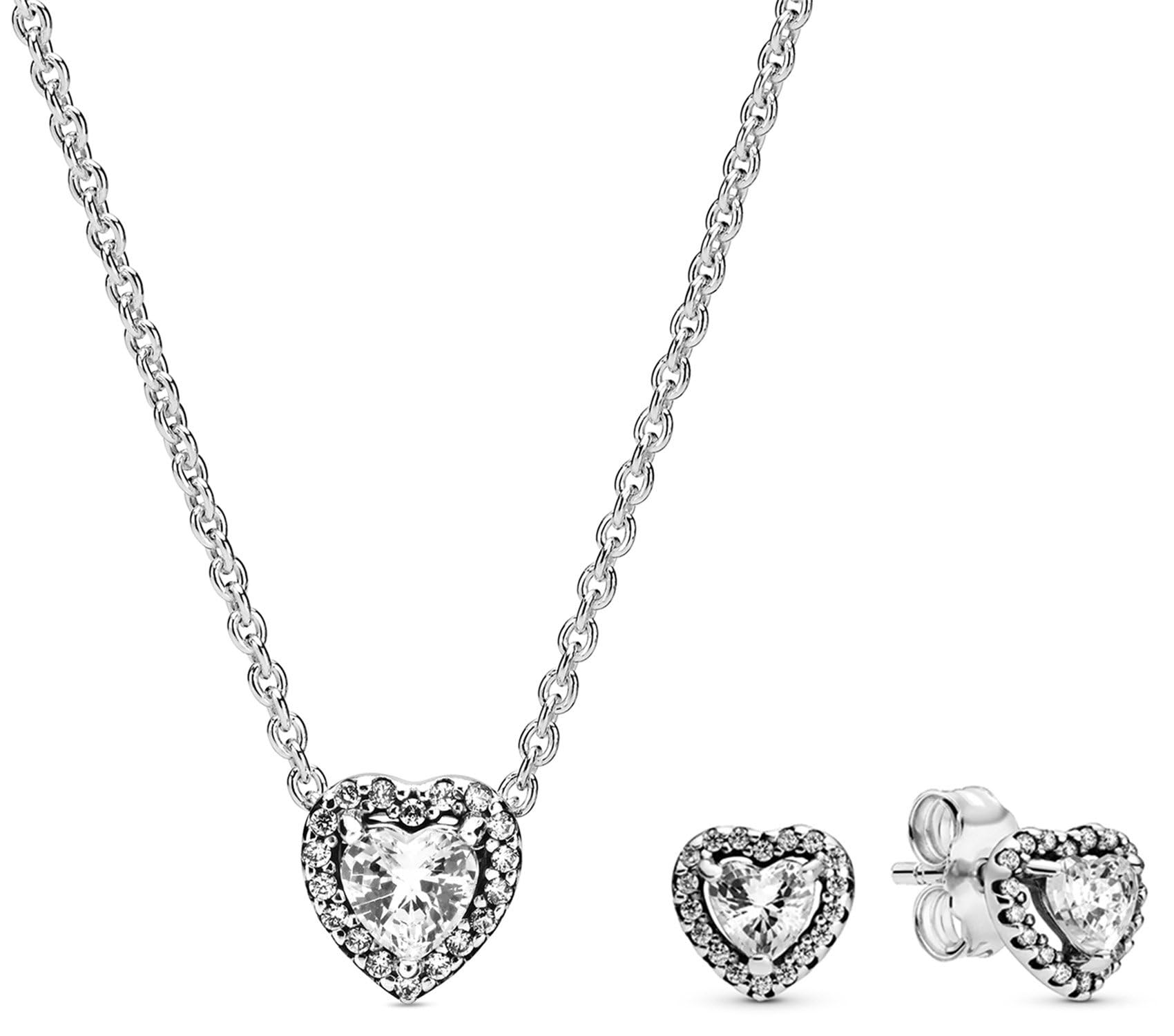 PANDORA Set di gioielli da donna, collana e orecchini a forma di cuore rialzato, argento con zirconi cubici scintillanti, idea regalo romantica 28510