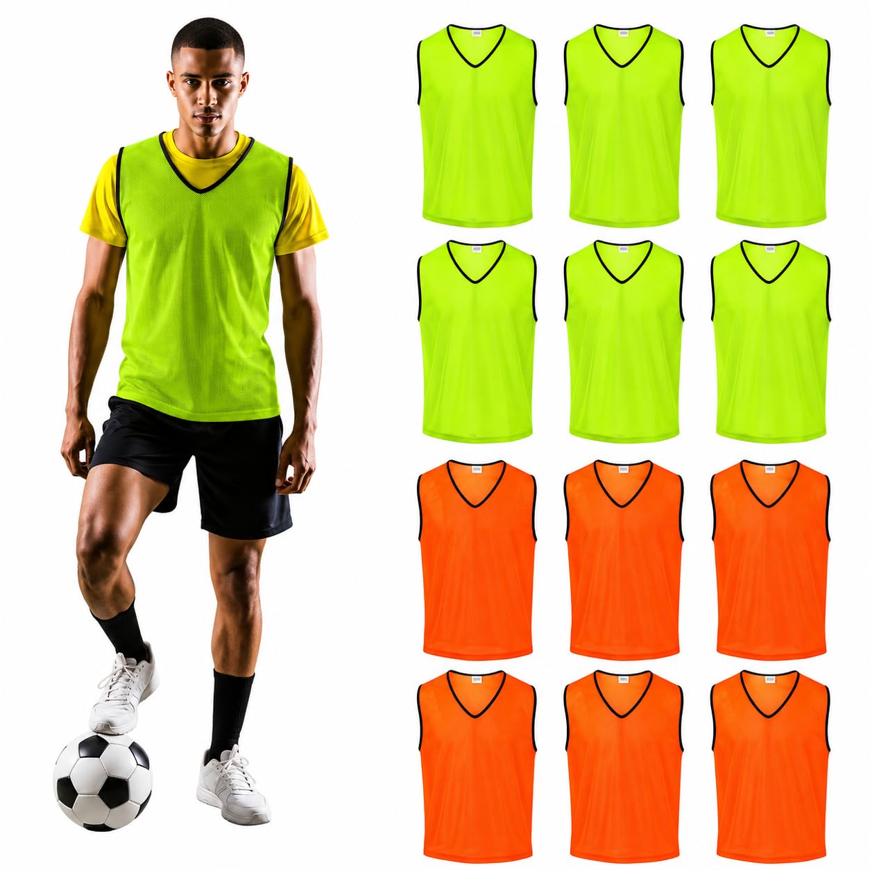GSi Sports Pinnies – Packs of 6 or 12 – Free Size for Youth/Adult – Mesh Training Vests for Soccer, Basketball – 6 Color Options — image 1