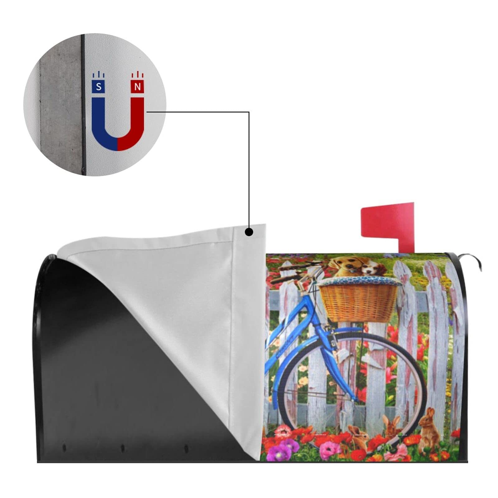 Perinsto Magnetic Mailbox Cover - Waterproof Oxford Cloth With Dog & Flowers Design (21x18") - View #2