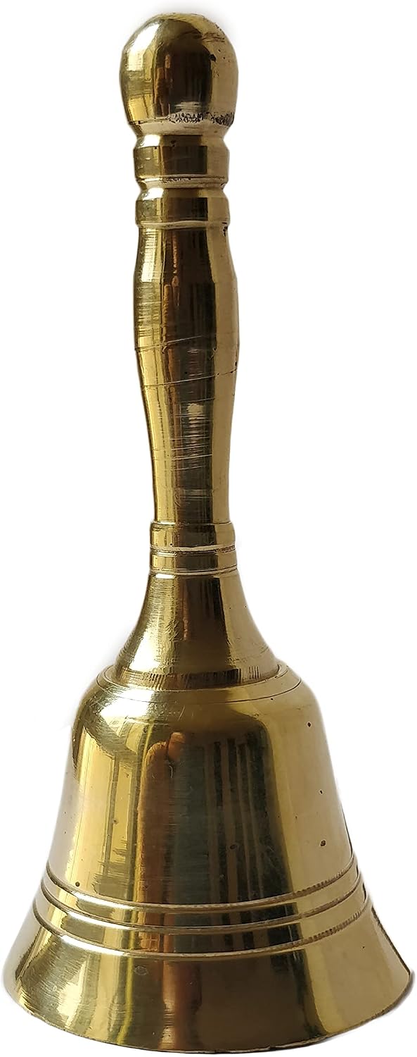GURU JEE™ Indian Traditional Premium Brass Bell, Hand Held Bell, Small Bell for Temple, Wedding Bell, Christmas Hand Jingle Bell
