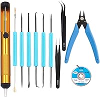 YCD 11-Piece Professional Desoldering Tool Kit: Pump, Wick, Cutters, Anti-Static Tweezers & Auxiliary Tools for PCB Repair