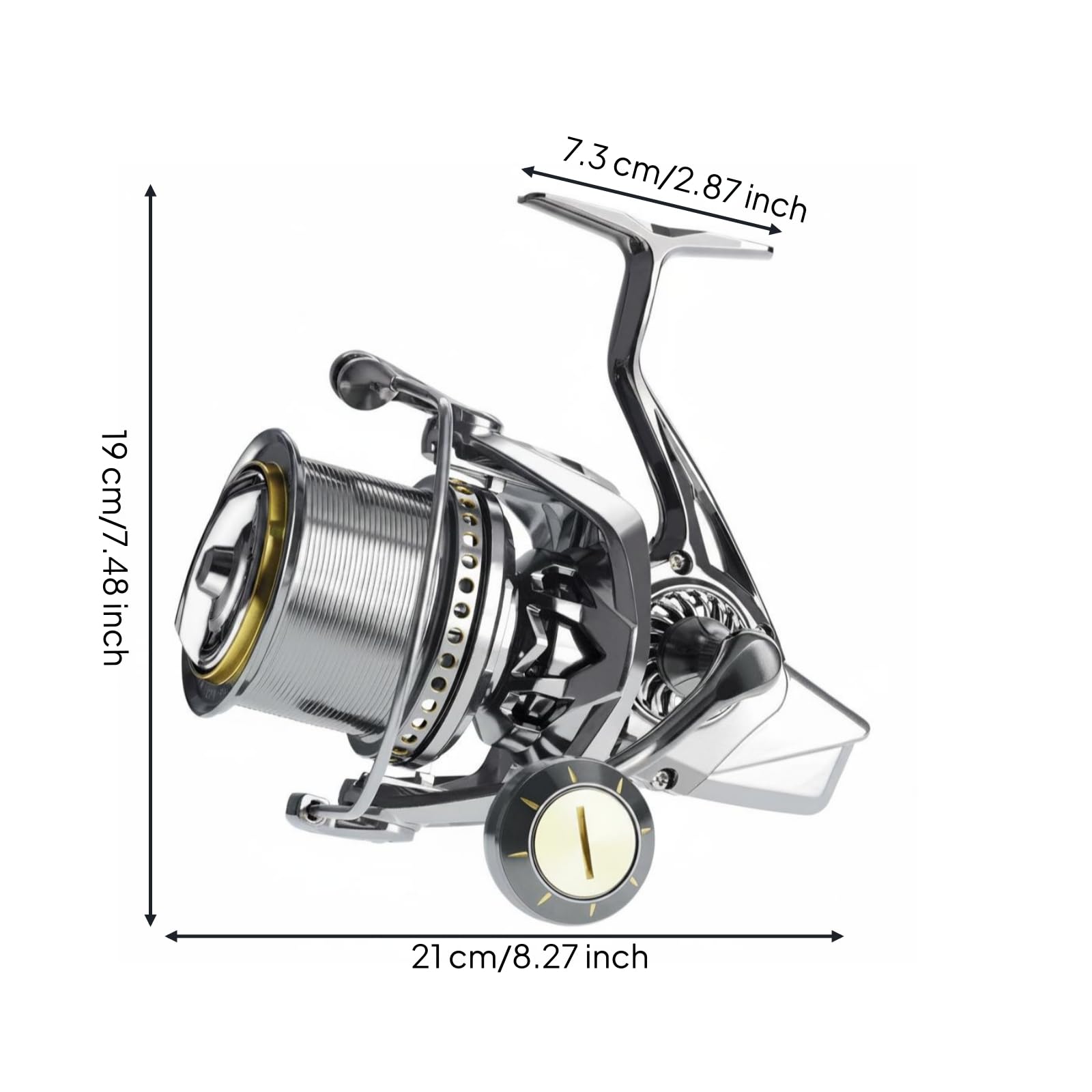 Carrete de Pesca Carrete Giratorio Bobina Delantera Amplia Mango Intercambiable Consistente Construcción Metálica Relación 4.8 1 Rodamientos 11+1