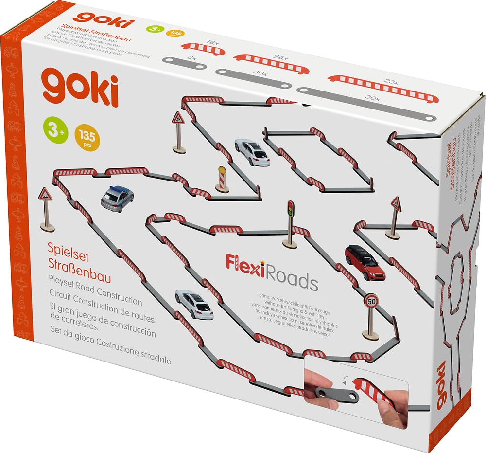 goki 53765 Flexi Roads 135-częściowy elastyczny system dróg, kreatywna zabawka konstrukcyjna dla dzieci od 3 lat