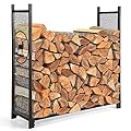Goplus Firewood Rack, Outdoor 4 FT Metal Log Storage Rack with Mesh Sides & Base, Deer Patterns, Heavy Duty Wood Rack, Firewood Holder for Fire Pit Fireplace Patio Yard Indoor (48" x 15" x 46")