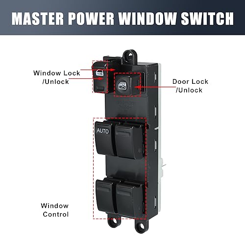 Miniatura 3 de X AUTOHAUX Interruptor del elevalunas eléctrico del lado del conductor Interruptor de control de la ventana eléctrica principal 25401-EQ305 para