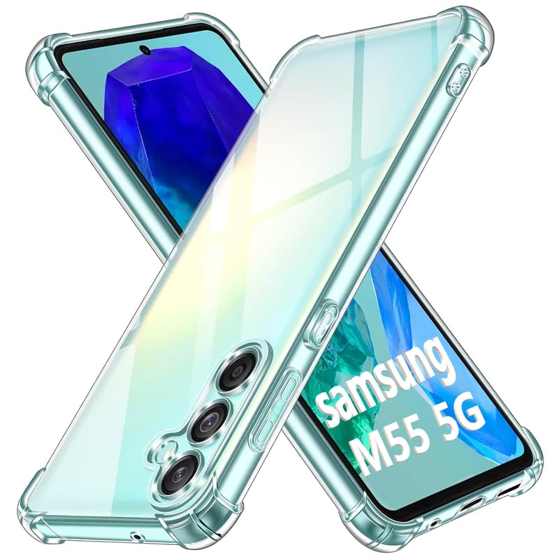 Image of Lustree Back Cover Transparent Case Compatible with Samsung Galaxy M55 5G | Clear + TPU Case with 4 Corner Air Cushion Protection & Camera Protection | Slim& Stylus Cover