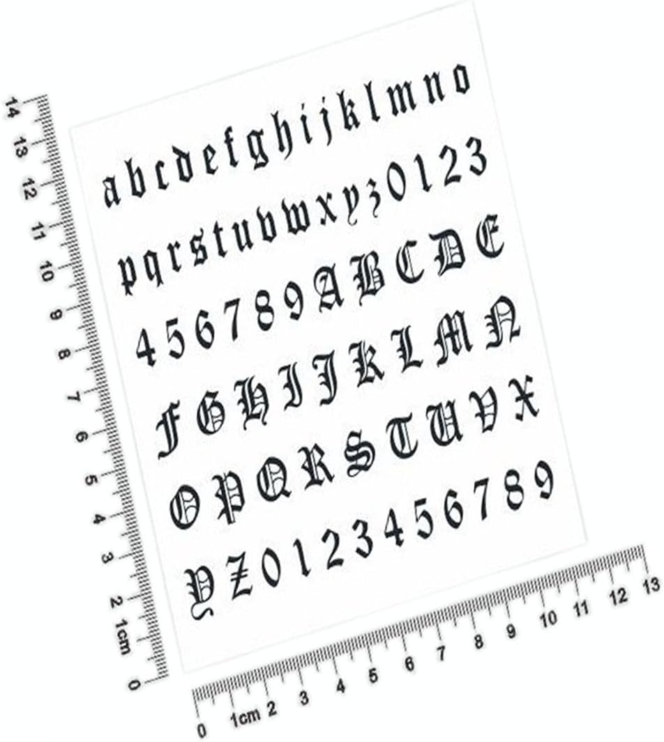 4 Sheets Gothic Number and Letter Tattoo Stickers, Small Removable Fake Tattoos DIY Name Freely Combined