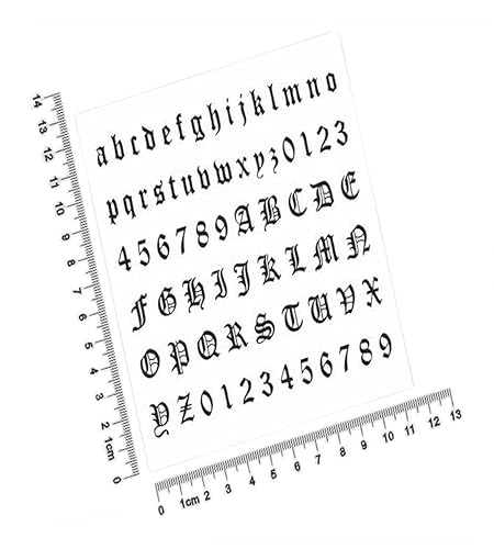 4 hojas de calcomanías góticas de tatuajes de números y letras, pequeños tatuajes falsos extraíbles con nombre de bricolaje combinados libremente