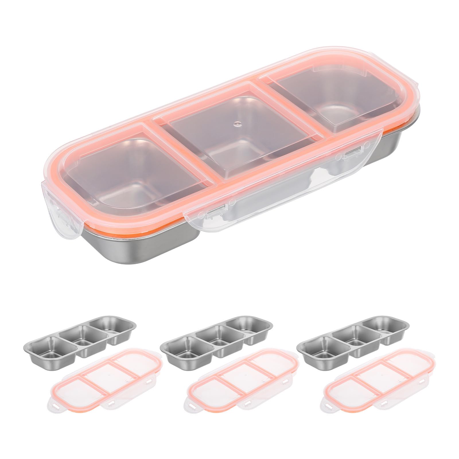 Abaodam Caja de Aperitivos de Acero Inoxidable con 3 Compartimentos Herméticos de 600ml, Fiambrera Bento Reutilizable Adecuado para Viajes y Control de Porciones, Pack de 4